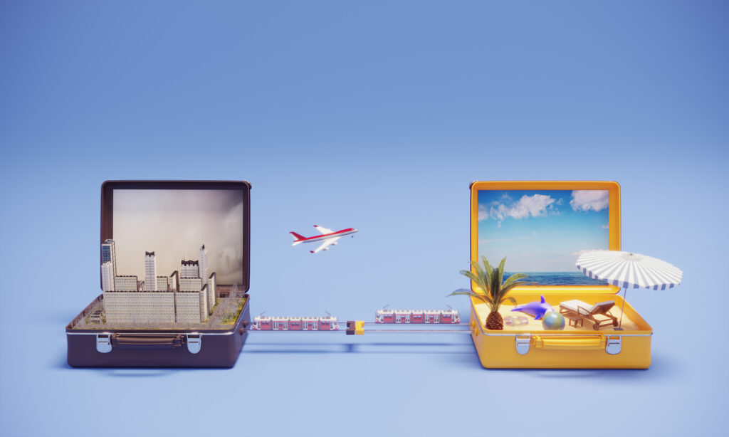 Aeroplane on laptop keyboard with cancel key, representing airline ticket changes and cancellations through consolidators