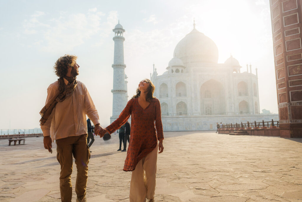 Tourists exploring the Taj Mahal, one of India’s most famous landmarks